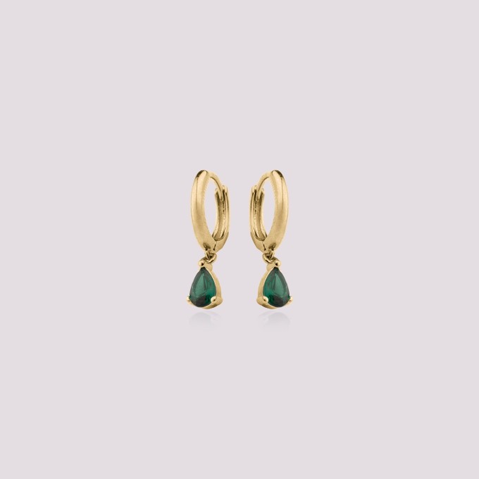 Brinco Argola Com Pingente Gota Verde Dourado