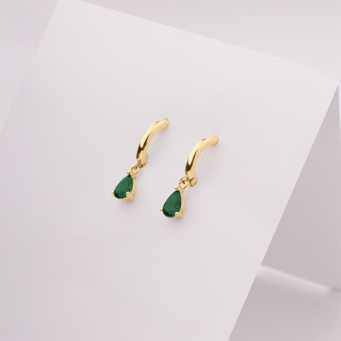 Brinco Argola Com Pingente Gota Verde Dourado