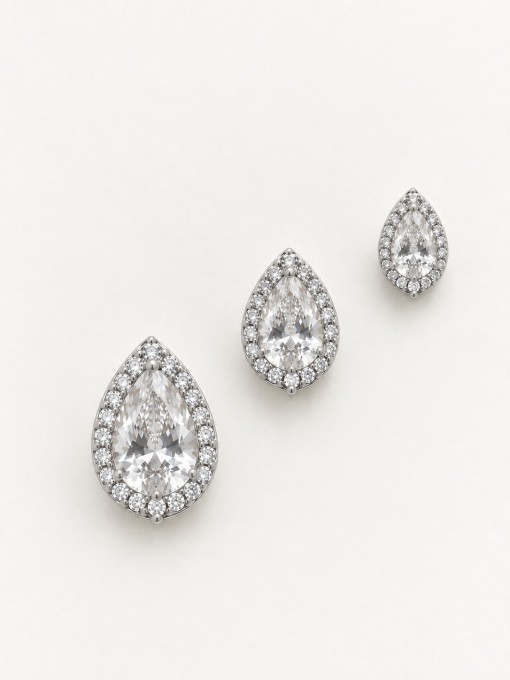 Brinco Trio Gota Zircônia Cravejada Prata