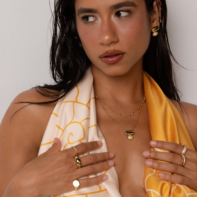 Colar Com Pingente Ovais Cristal Alba Dourado