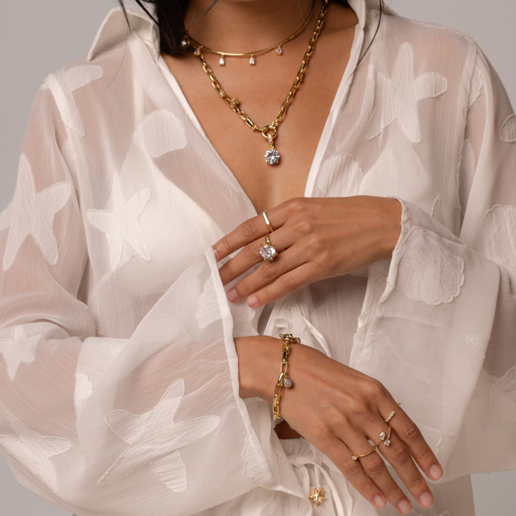 Choker Lisa Com Pingente Gota Cristal Alba Dourado